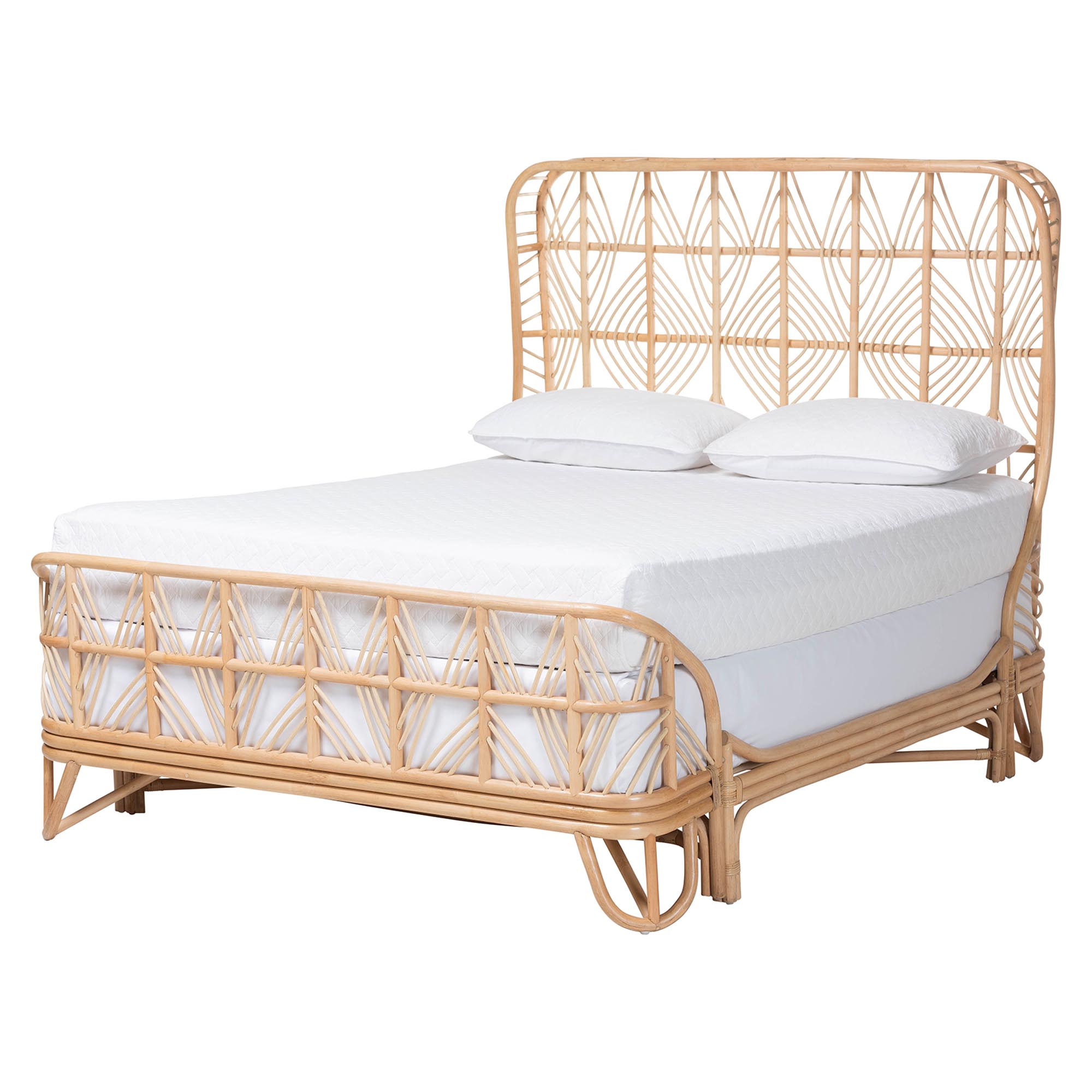 bali & pari Hadley Natural Rattan Bed Frame with Openwork Geometry Headboard and Footboard, Tropical Coastal Boho Bedroom Furniture, Queen Affordable modern furniture in Chicago, classic bedroom furniture, modern queen, cheap queen
